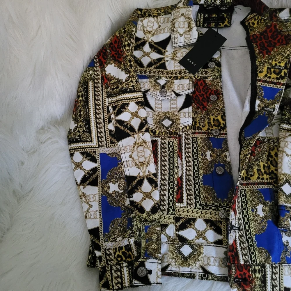 ZARA CHAIN PRINT VERSACE STYLE DENIM JACKET SIZE S NEW. - Picture 4 of 10